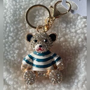 Gold and Blue Striped Teddy Bear Keychain